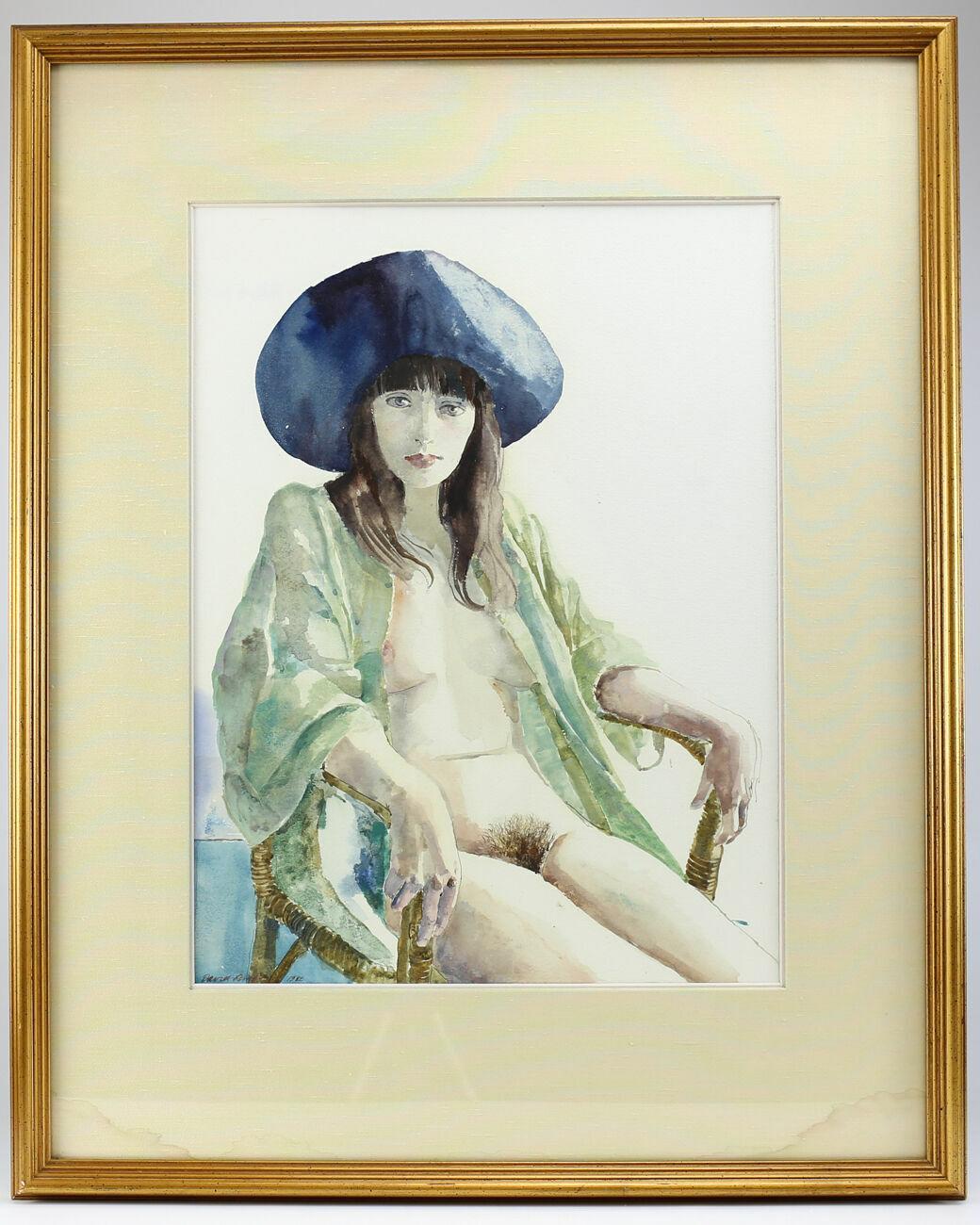 David Remfry watercolor of a seated nude girl, Signed

Remfry, David (American/British, 1942) Watercolor of a seated nude girl with blue hat. Signed and Dated David Remfry 1982 (lower left). 

Additional Information:
Painting Surface: Paper