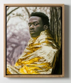 "Chrysalis", Portrait of a Figure Wrapped in a Gold Emergency Blanket