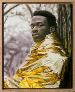 "Chrysalis", Portrait of a Figure Wrapped in a Gold Emergency Blanket