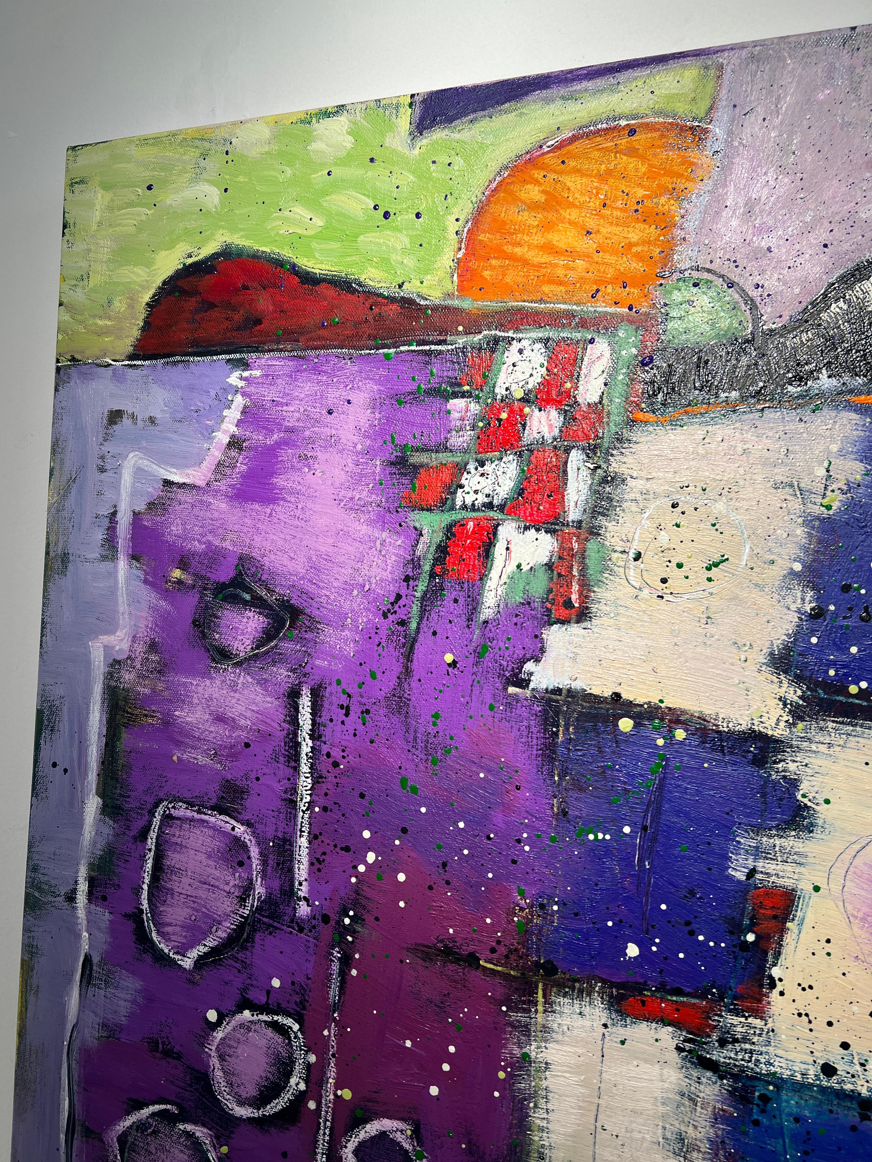 Zeitgenössisches abstraktes Ölgemälde mit lila Tönen von Argive – Painting von David Richardson