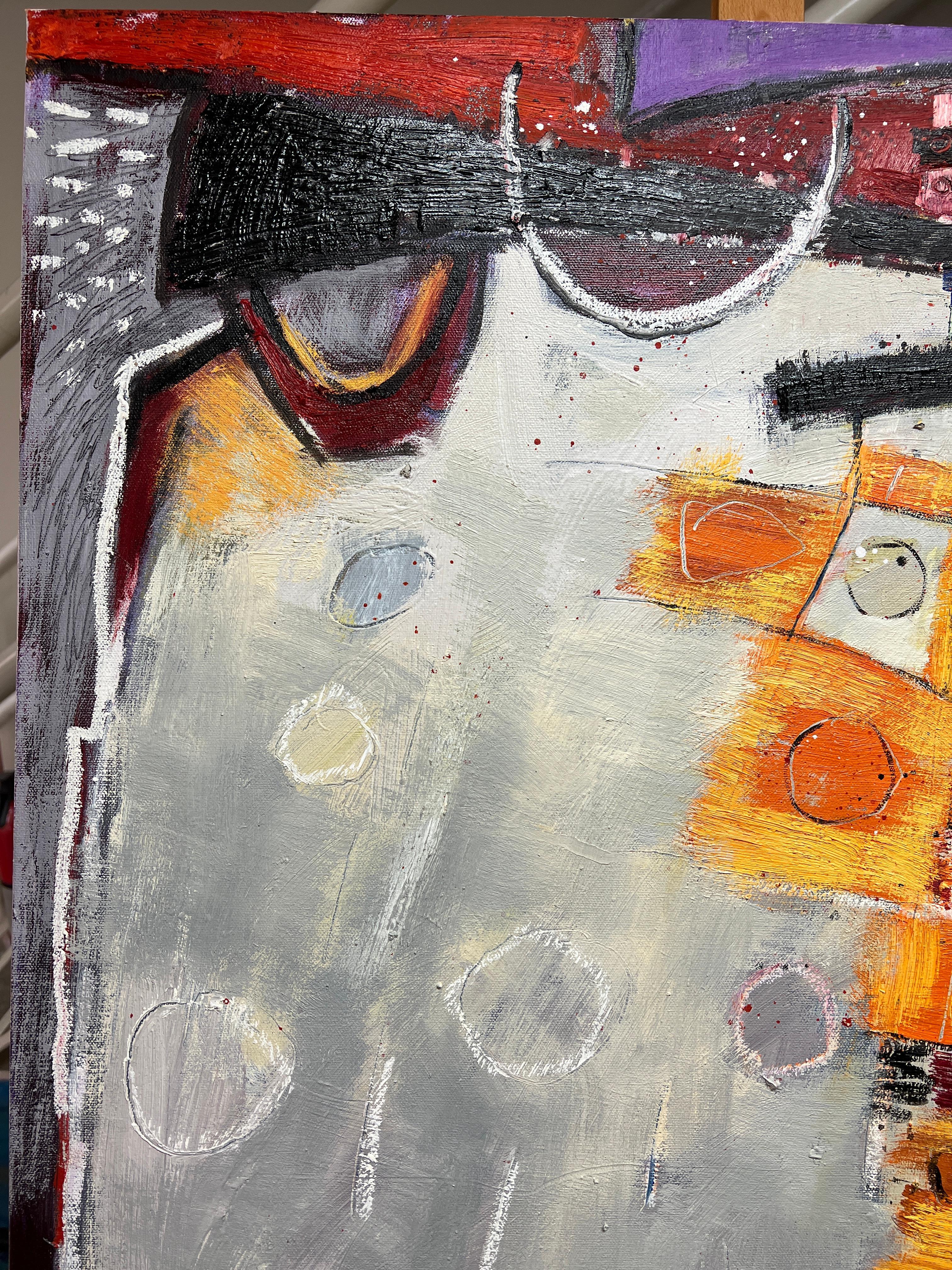 Trojanisches Pferd Nr. 2: Zeitgenössisches abstraktes Ölgemälde in Violett, Orange und Rot – Painting von David Richardson