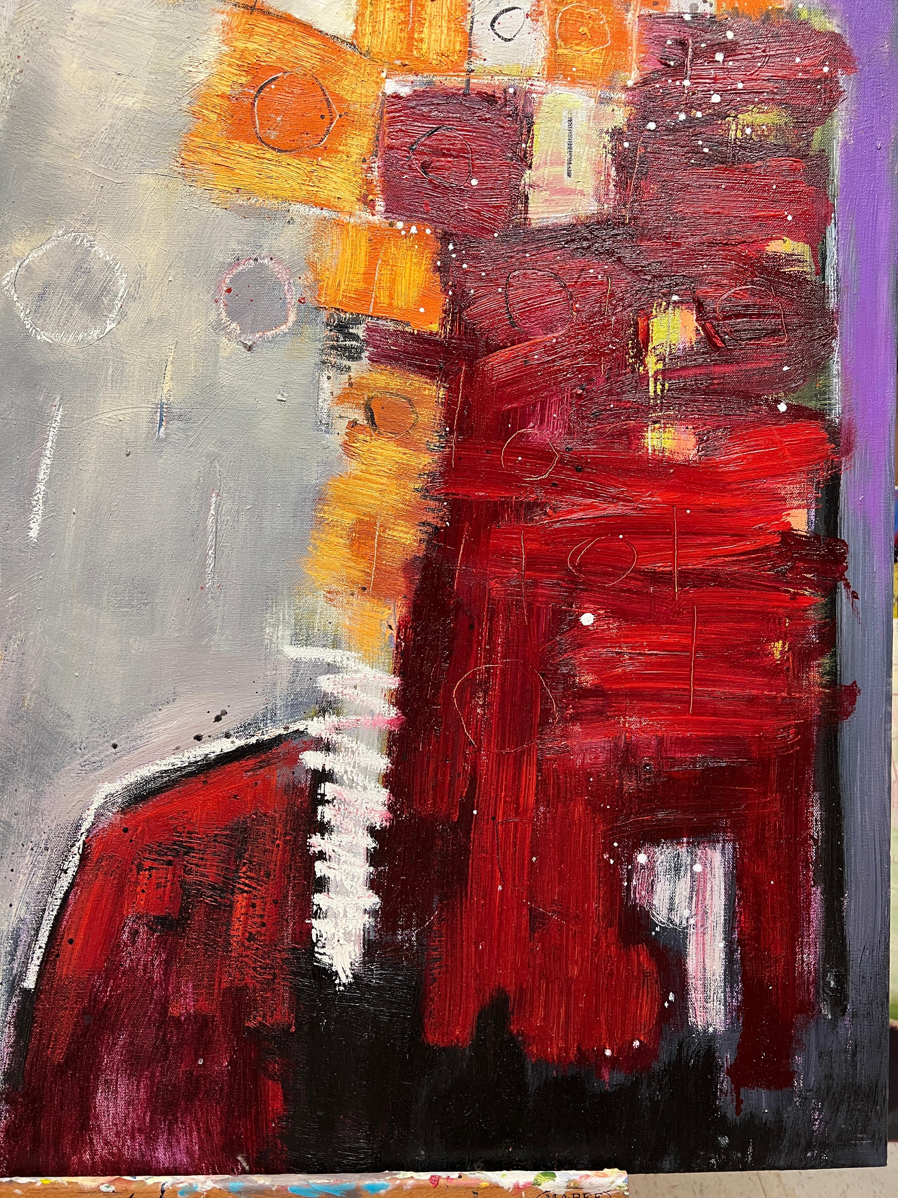 Trojan Horse No. 2: Contemporary Abstract Oil Painting Purple Orange Red - Brown Abstract Painting by David Richardson