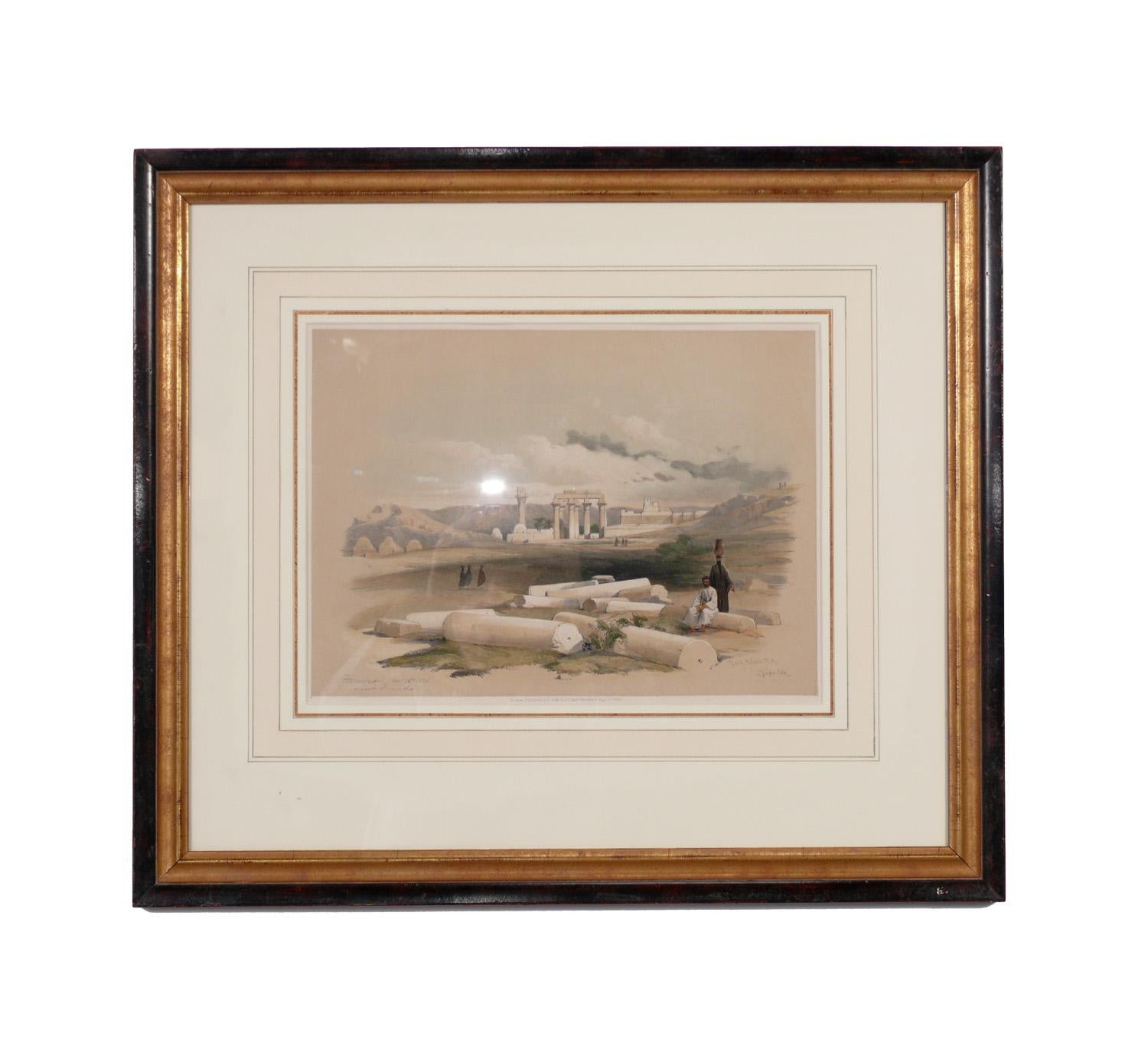 Ägyptische Lithografien, handkoloriert, von David Roberts (Glas) im Angebot