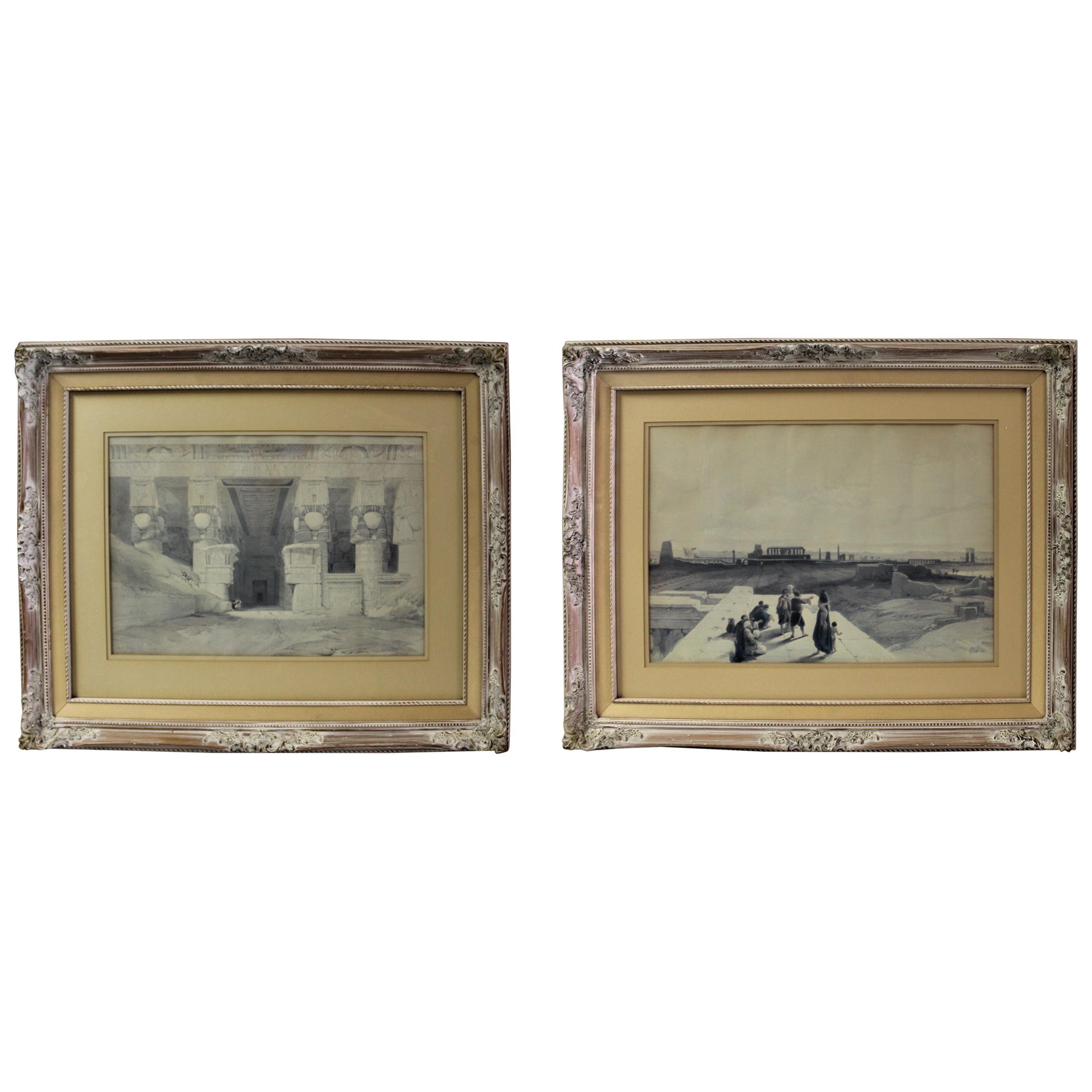 David Roberts of the RA in England, Egypt Lithographs Mounted, Pair For Sale