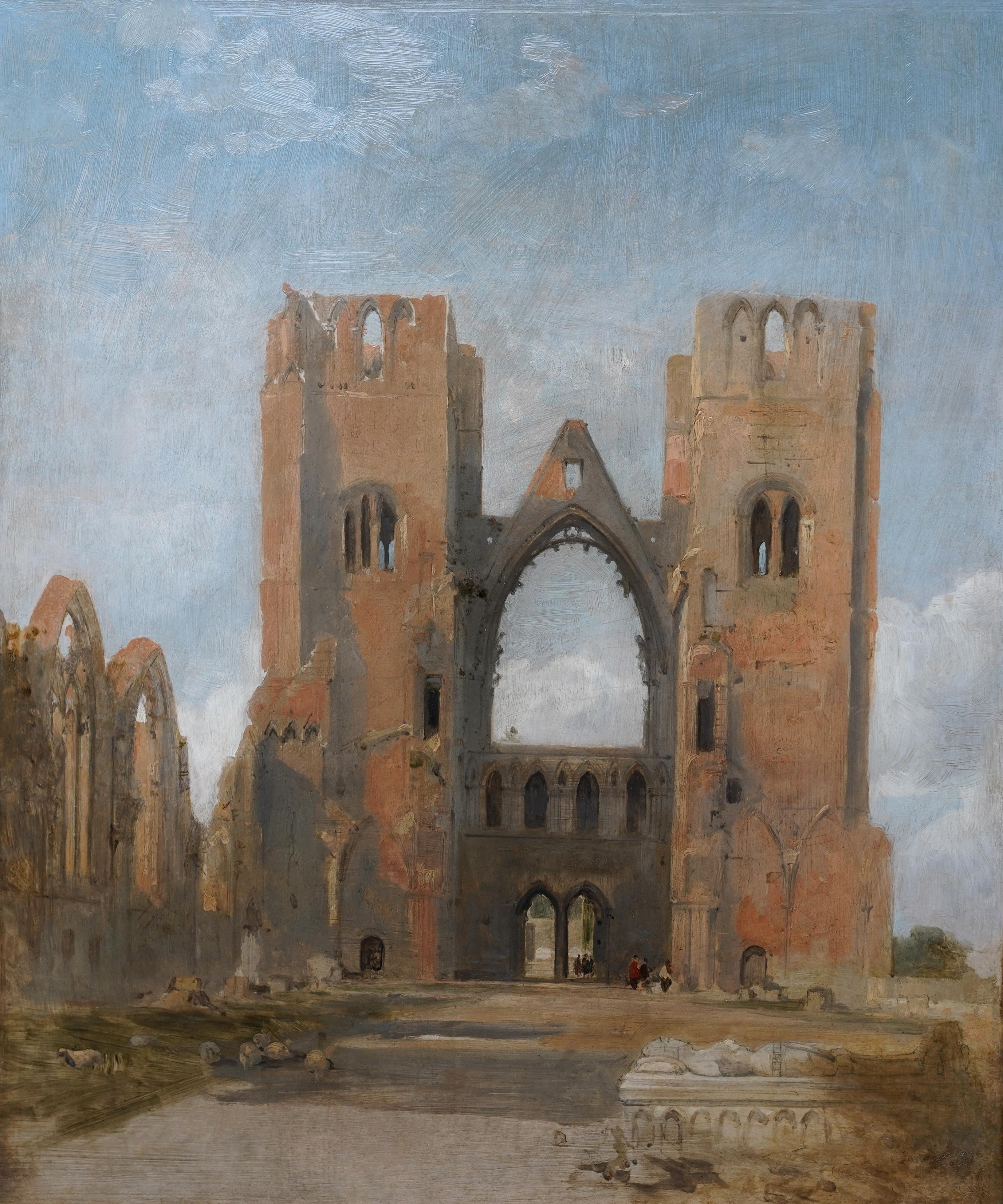 Elgin Cathedral Ruins - Scottish 19thC art architectural landscape oil painting - Painting by David Roberts