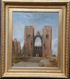 Antique Elgin Cathedral Ruins - Scottish 19thC art architectural landscape oil painting