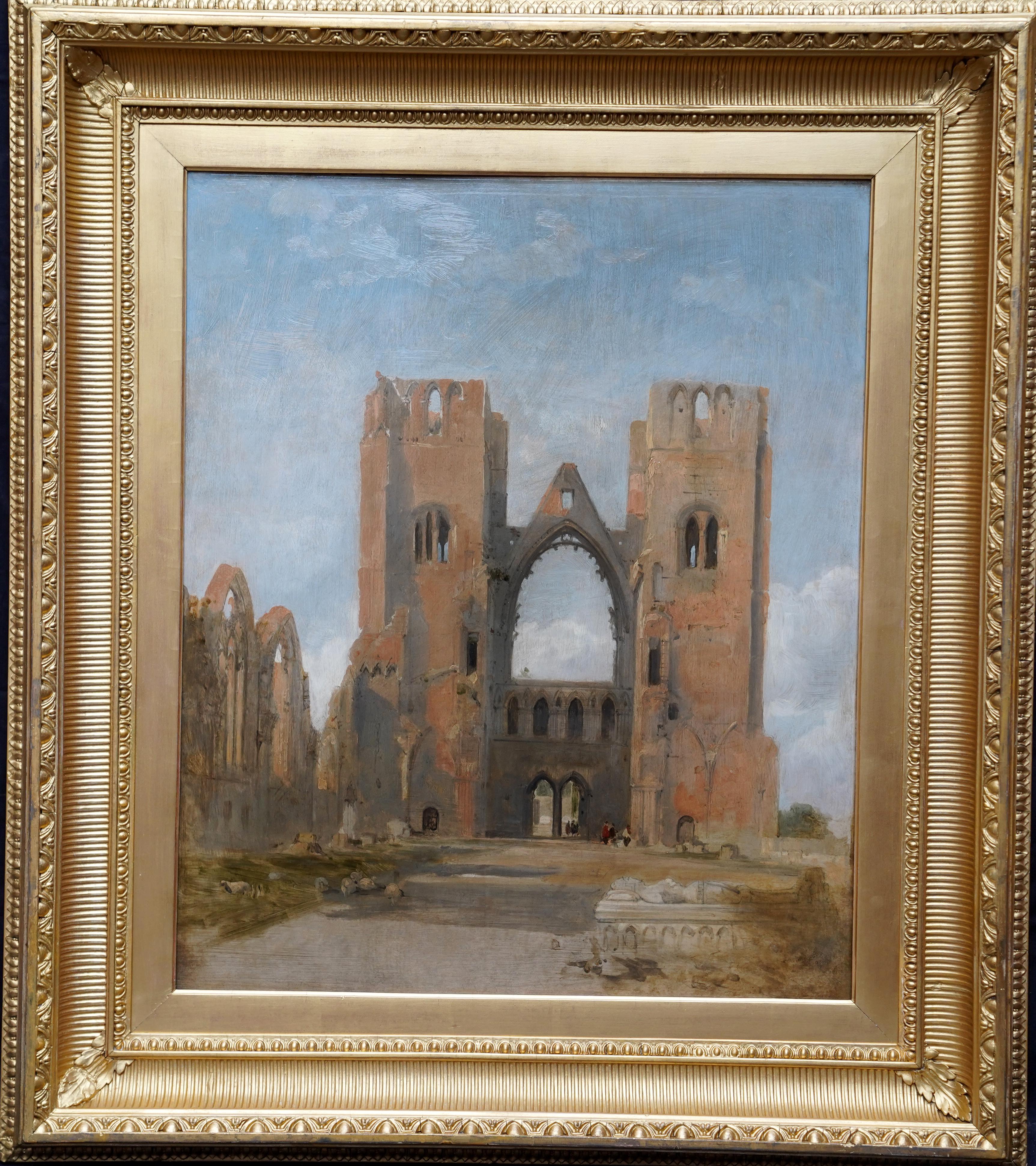 Landscape Painting David Roberts - Rues de cathédrales d'Elgin - Peinture à l'huile d'un paysage architectural écossais du 19e siècle