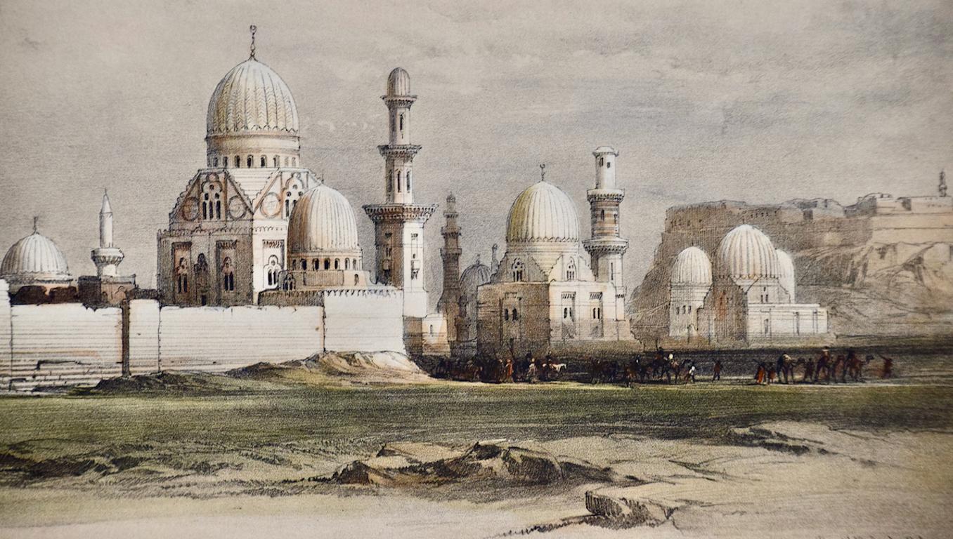 View of Cairo, Egypt: A 19th C. Framed Hand-colored Lithograph by David Roberts For Sale 1