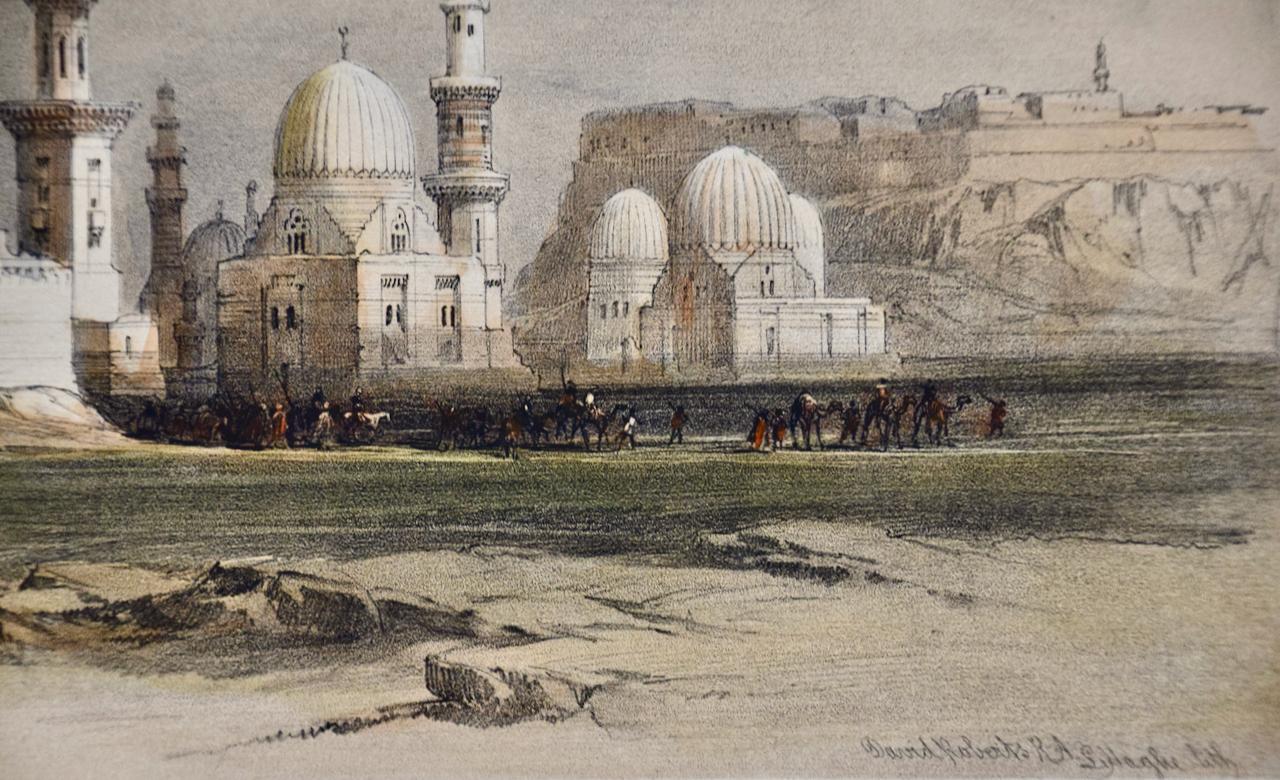 View of Cairo, Egypt: A 19th C. Framed Hand-colored Lithograph by David Roberts For Sale 3