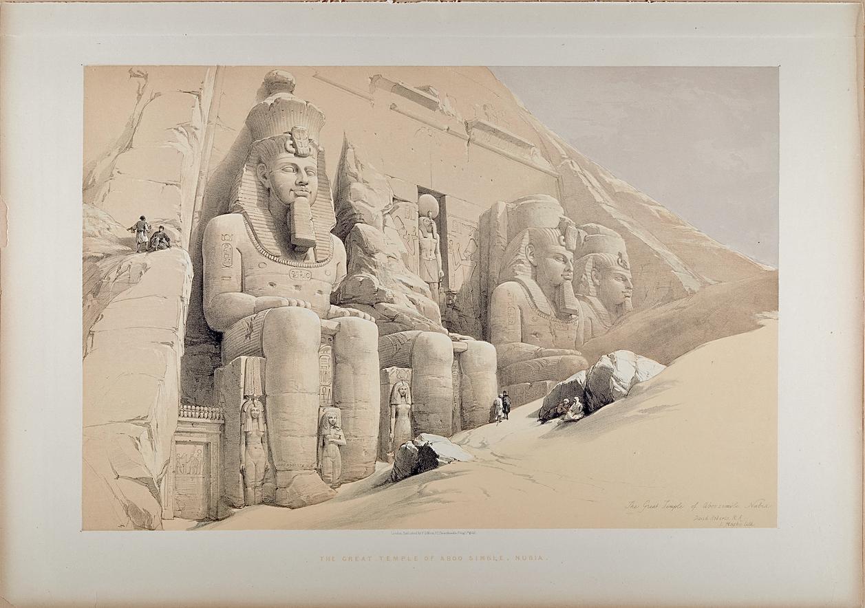 Il tempio di Abu Simbel di Ramesse II in Egitto: Una litografia del 19° C. di David Roberts