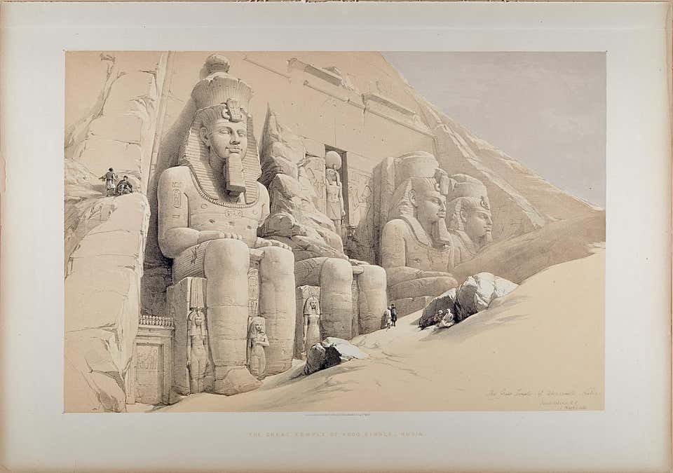 Abu Simbel Temple to Ramesses II in Egypt: A 19th C. Lithograph by David Roberts