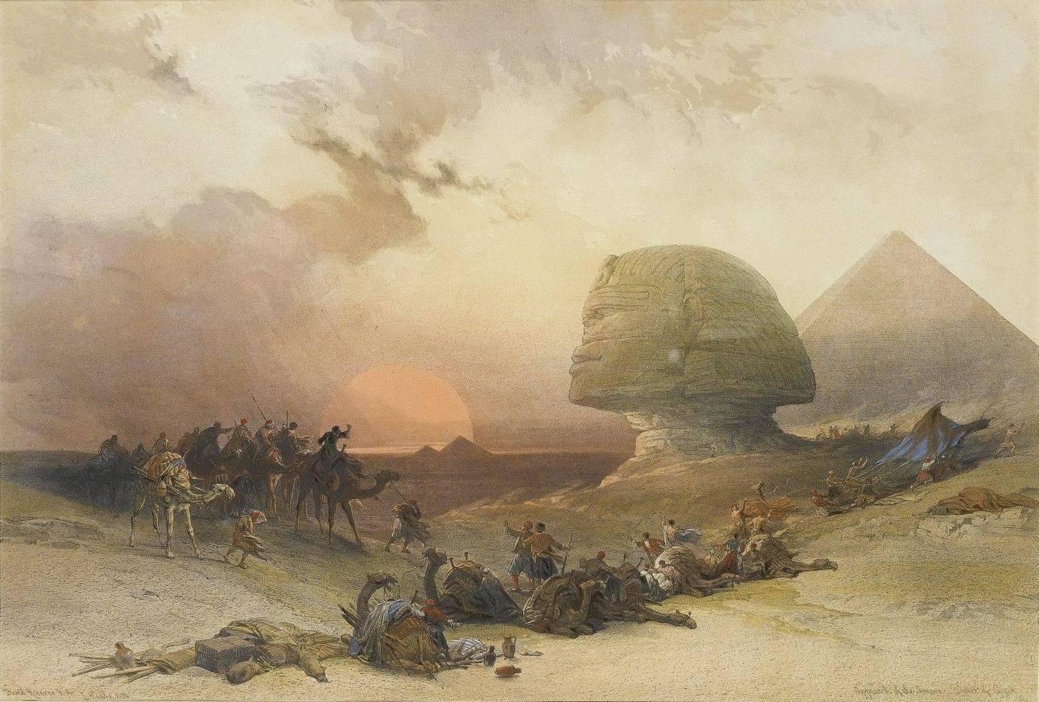 David Roberts Landscape Print – Approach of the Simoon - Desert of Geezah, Subscription Edition, 19. Jahrhundert