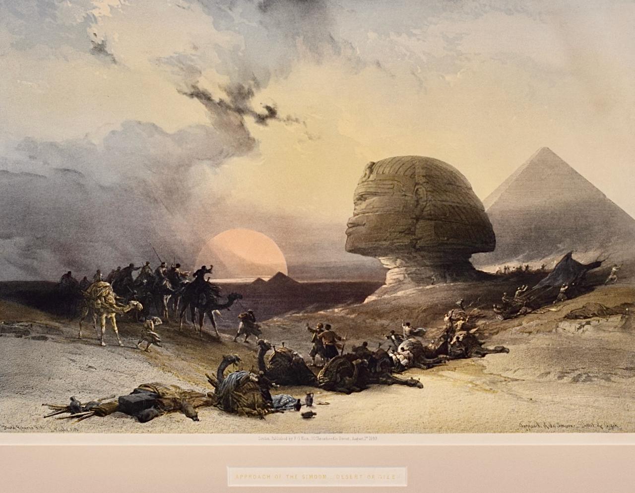 Approach of the Simoon, Wüste des Gizeh: Handkolorierte Roberts-Lithographie des 19. Jahrhunderts – Print von David Roberts