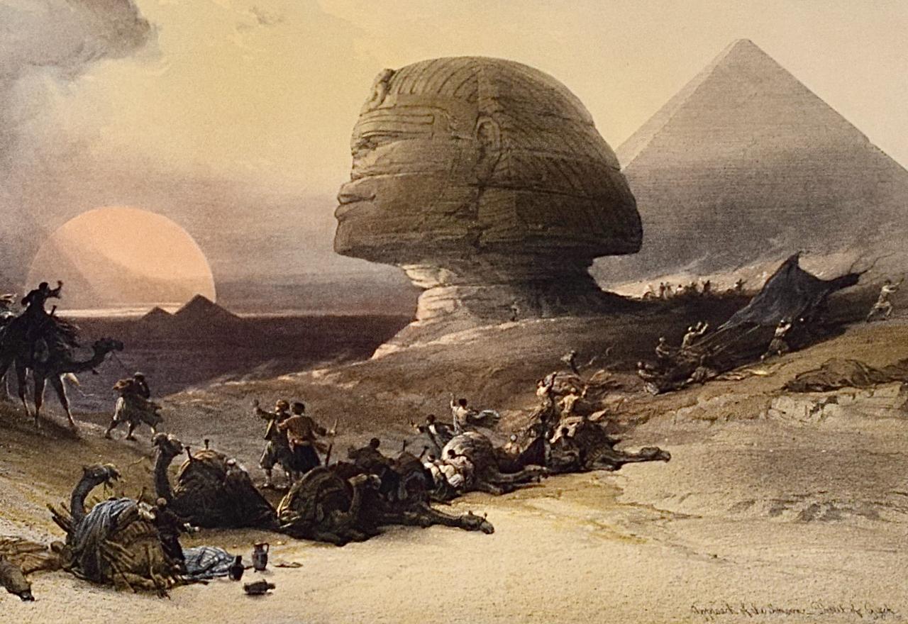 Approach of the Simoon, Wüste des Gizeh: Handkolorierte Roberts-Lithographie des 19. Jahrhunderts (Beige), Print, von David Roberts