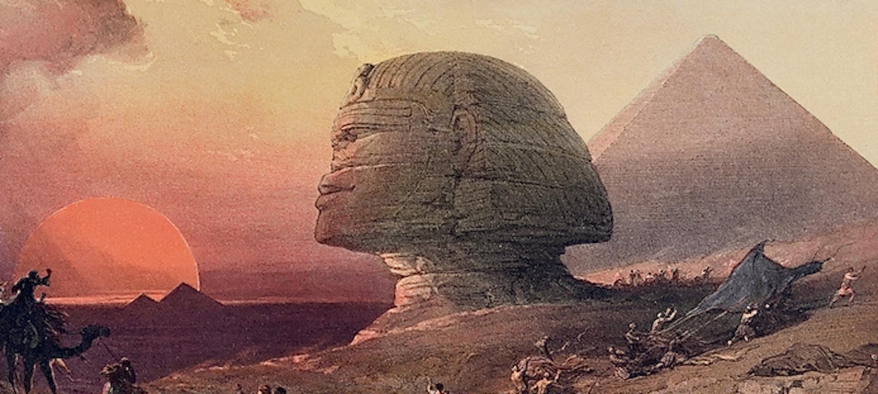 Approach of the Simoon, Giza, Egypt: Original 19th C. Lithograph by D. Roberts - Beige Landscape Print by David Roberts