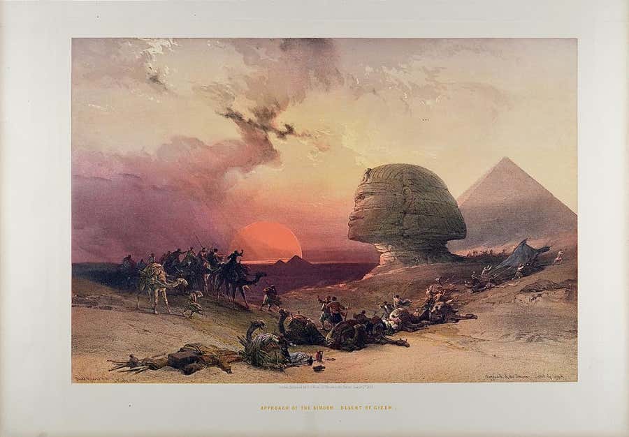 Approach of the Simoon, Giza, Egypt: Original 19th C. Lithograph by D. Roberts