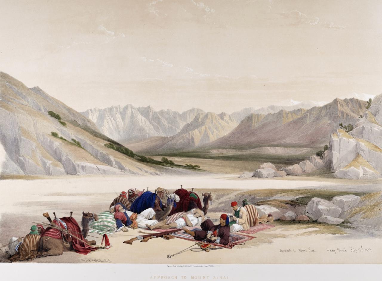 Approach to Mount Sinai 1839: Roberts' handkolorierte Lithographie des 19. Jahrhunderts – Print von David Roberts