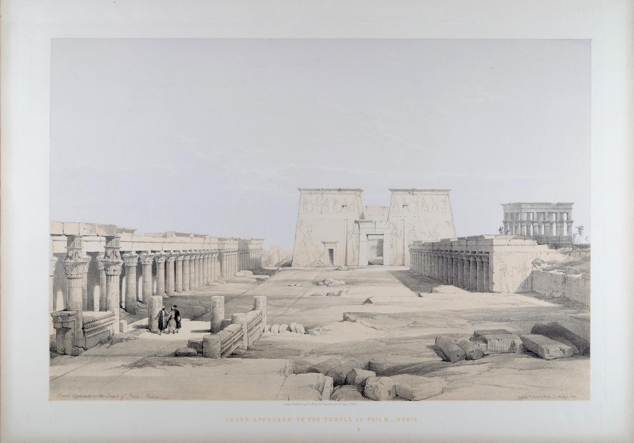 Approach to the Temple of Philae, Egypt: Original 19th C. Lithograph by Roberts