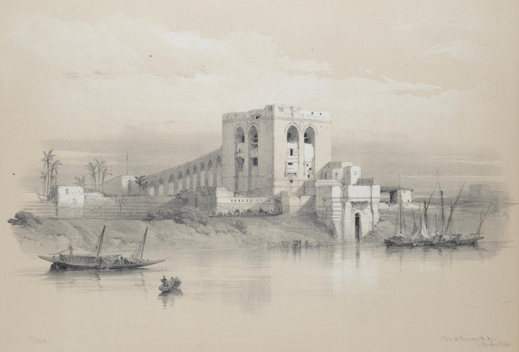 Aquaduct of the Nile, Cairo, Egypt: Original 19th C. Lithograph by D. Roberts