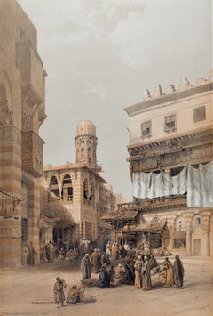 Bazaar of Coppersmiths, Cairo, Egypt: Original 19th C. Lithograph by D. Roberts