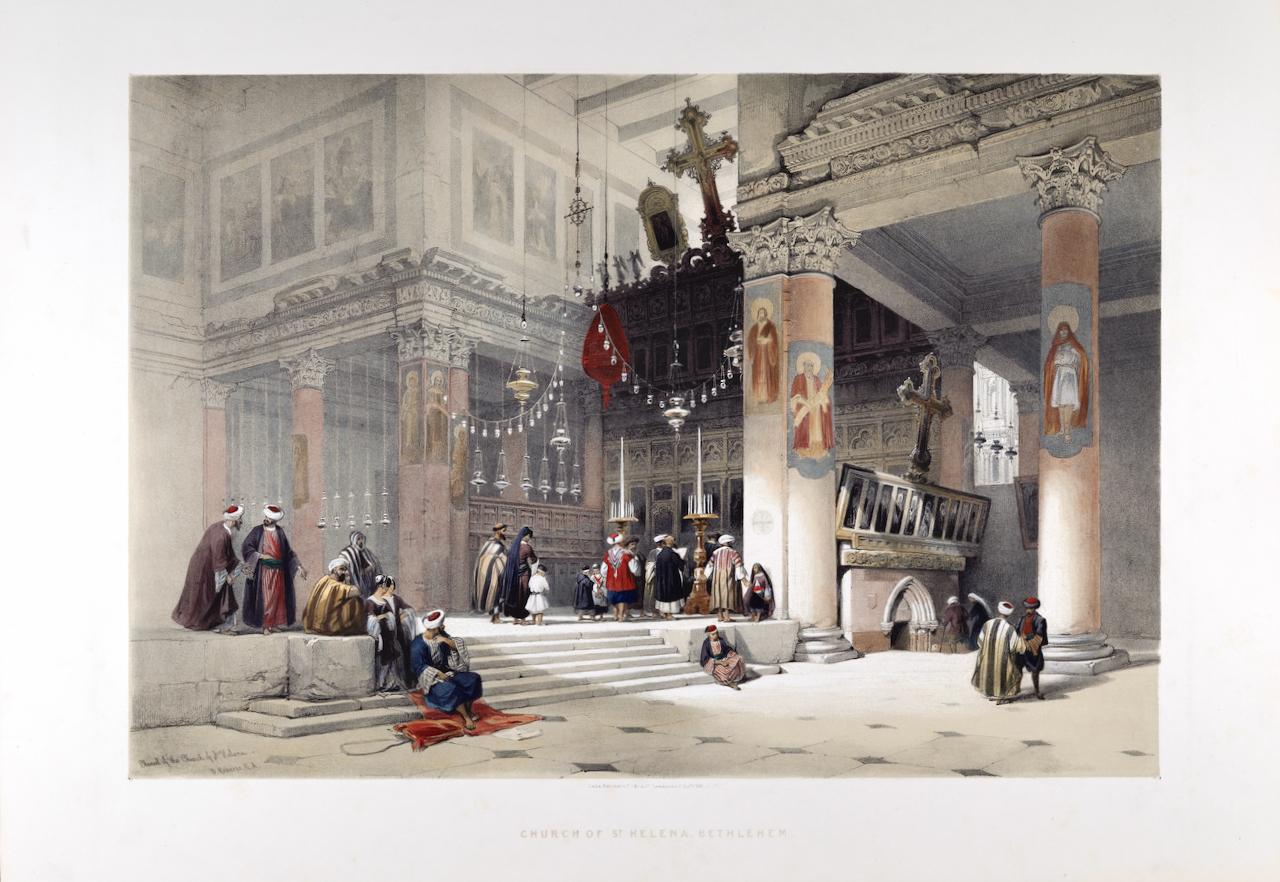 David Roberts Interior Print - Church of St. Helena, Bethleham: Roberts' 19th C. Hand-colored Lithograph