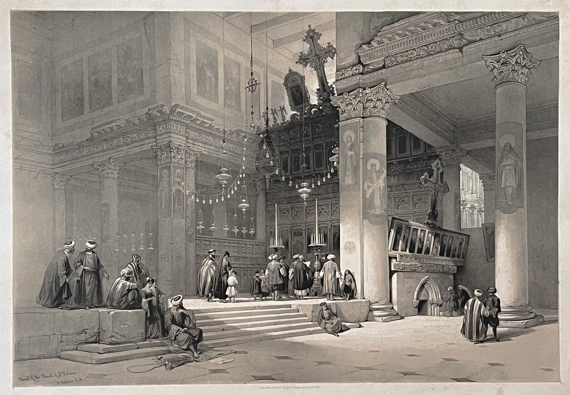 'Church of St Helena, Bethlehem', tinted lithograph by Louis Haghe (1806-1885) after David Roberts RA.

David Roberts (1796-1864) traveled throughout Egypt and the Holy Land in the late 1830s producing watercolours and drawings of the architecture