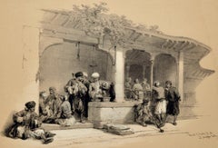 Coffee Shop of Cairo, Egypt: Original 19th C. Lithograph by David Roberts