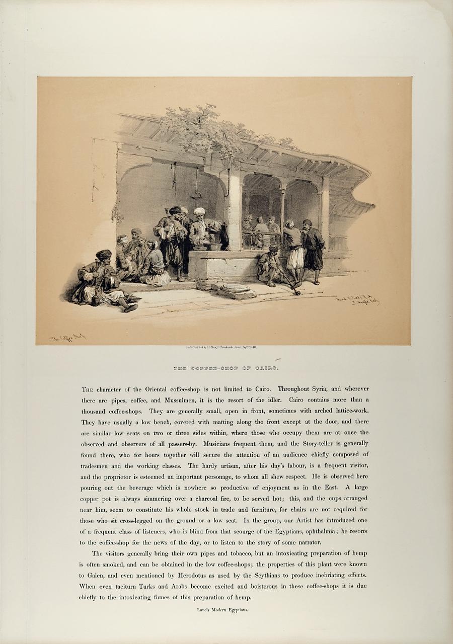 Coffee Shop of Cairo, Egypt: Original 19th C. Lithograph by David Roberts For Sale 2