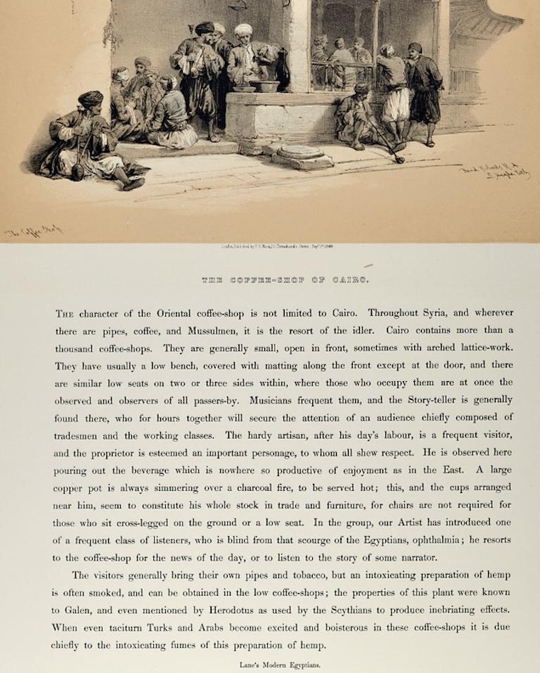 Coffee Shop of Cairo, Egypt: Original 19th C. Lithograph by David Roberts For Sale 3