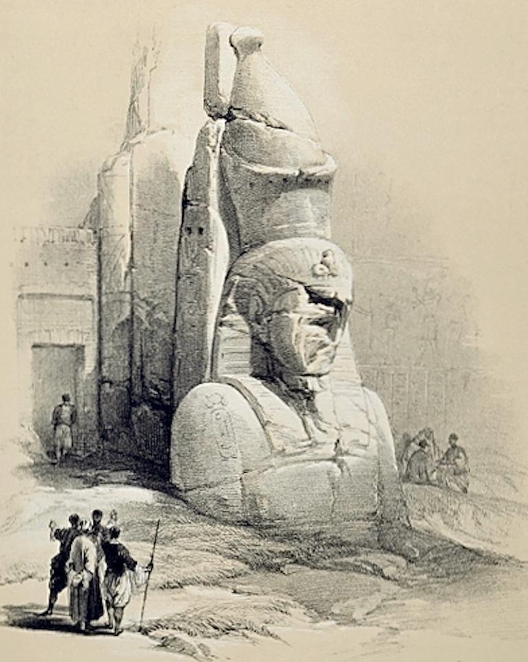 Colossal Statue Luxor, Egypt: Original 19th C. Lithograph by David Roberts For Sale 1