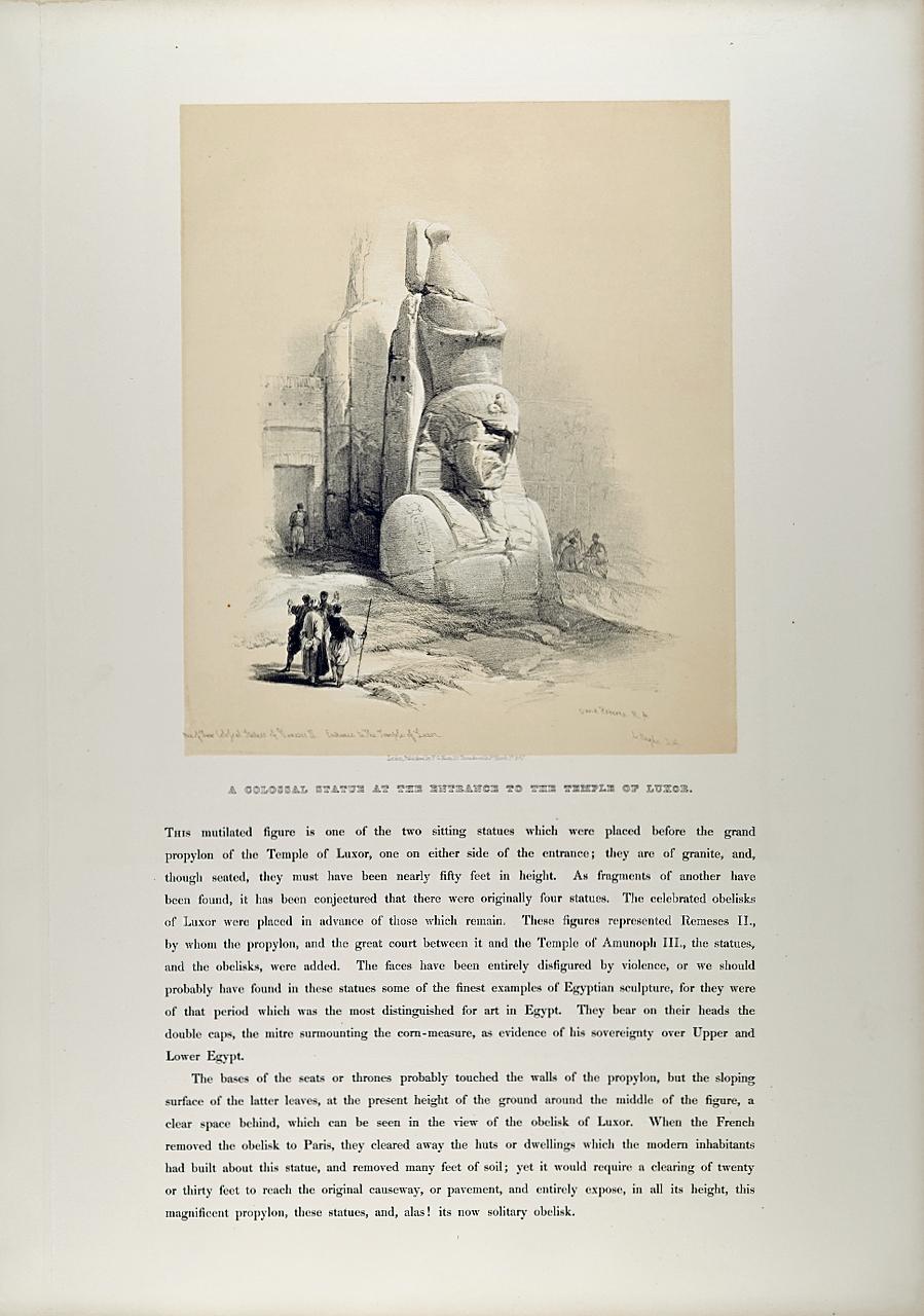 Colossal Statue Luxor, Egypt: Original 19th C. Lithograph by David Roberts For Sale 2