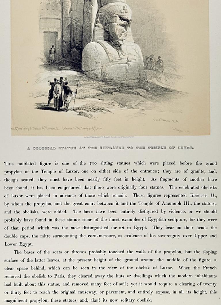 Colossal Statue Luxor, Egypt: Original 19th C. Lithograph by David Roberts For Sale 3
