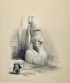 Antique Colossal Statue Luxor, Egypt: Original 19th C. Lithograph by David Roberts