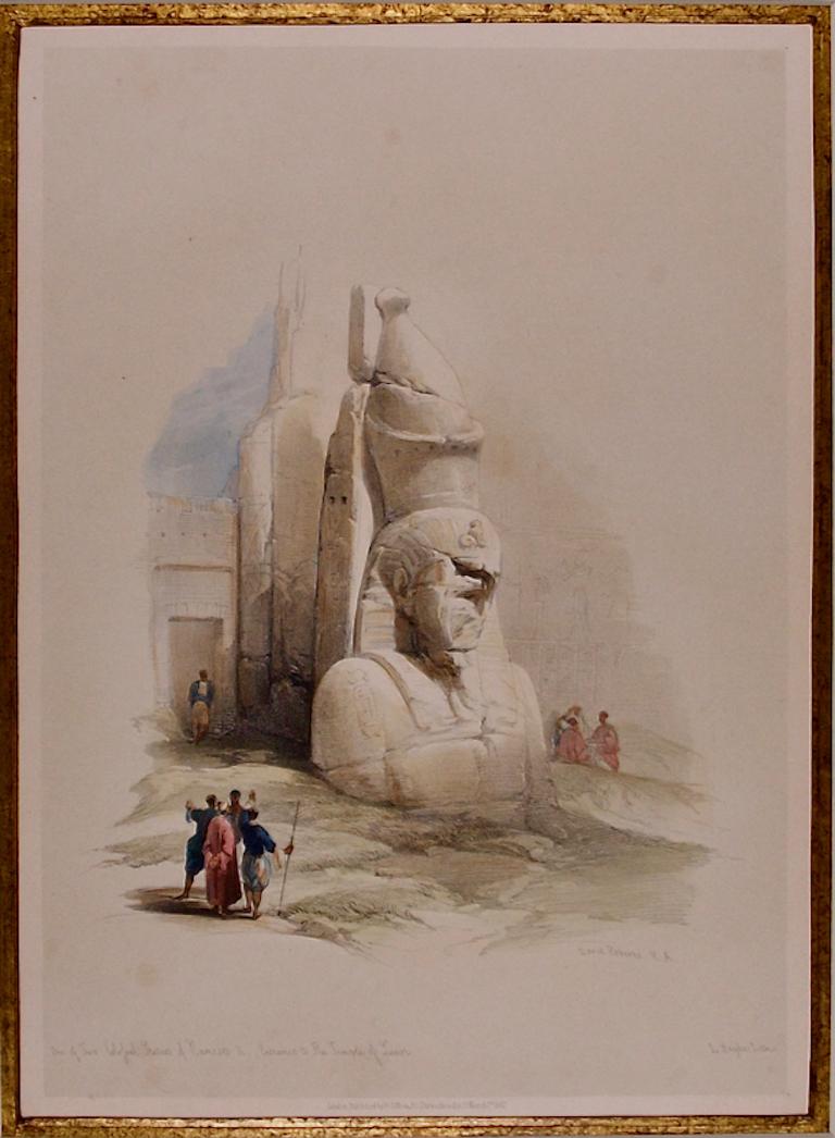 Kolossale Statue von Ramses: Handkolorierte Lithographie von David Roberts aus dem 19. im Angebot 1