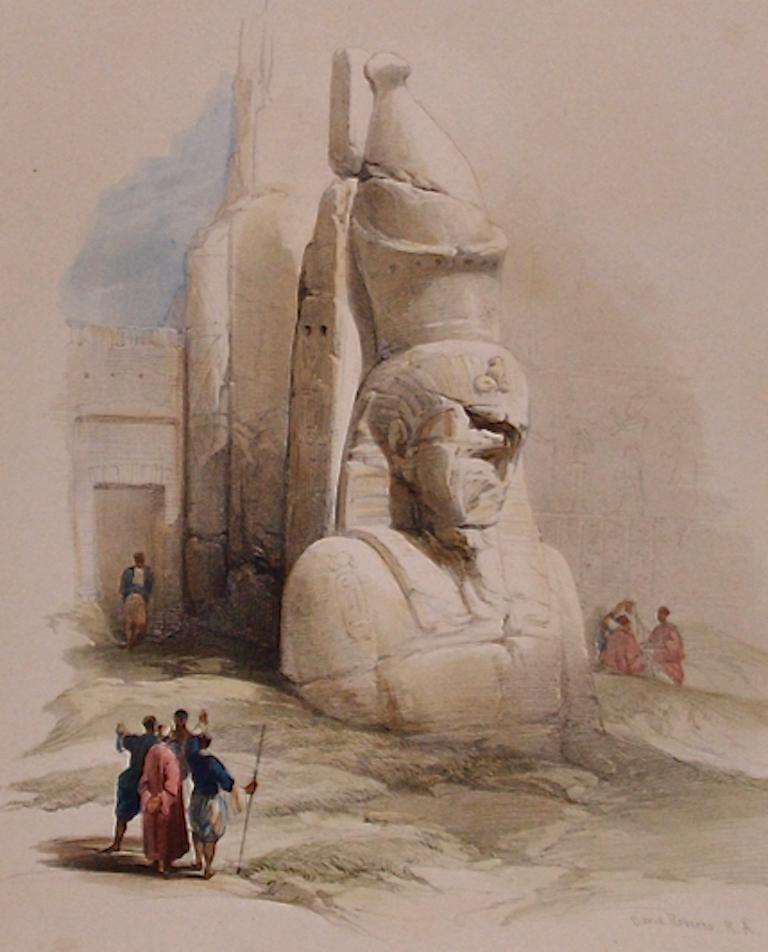 Kolossale Statue von Ramses: Handkolorierte Lithographie von David Roberts aus dem 19. im Angebot 2