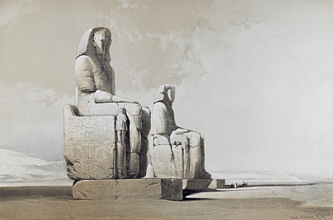 Colossi of Memnon, Thebes, Egypt: A 19th C. Lithograph by David Roberts For Sale 1