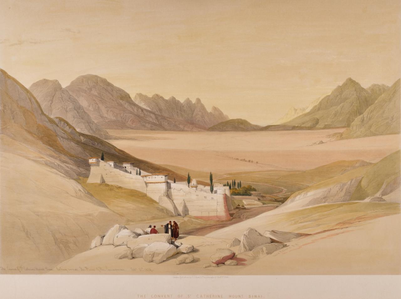 Convent of St. Catherine, Mount Sinai: Roberts' 19th C. Hand-colored Lithograph - Print by David Roberts