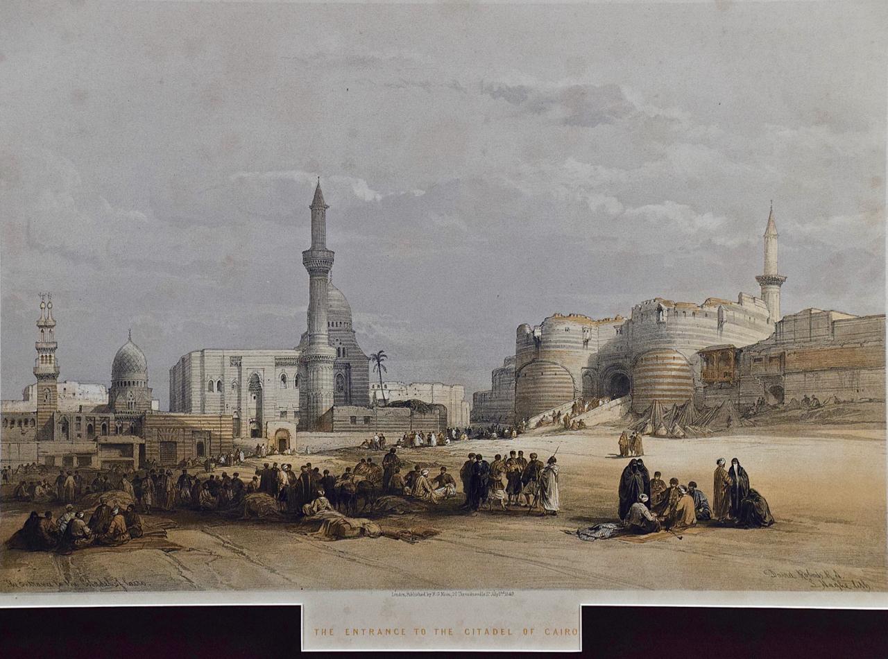 Lithographie de David Roberts du 19e siècle, colorée à la main, « Entrance to the Citadel Cairo » (L'entrée dans la Citadel Cairo) en vente 1