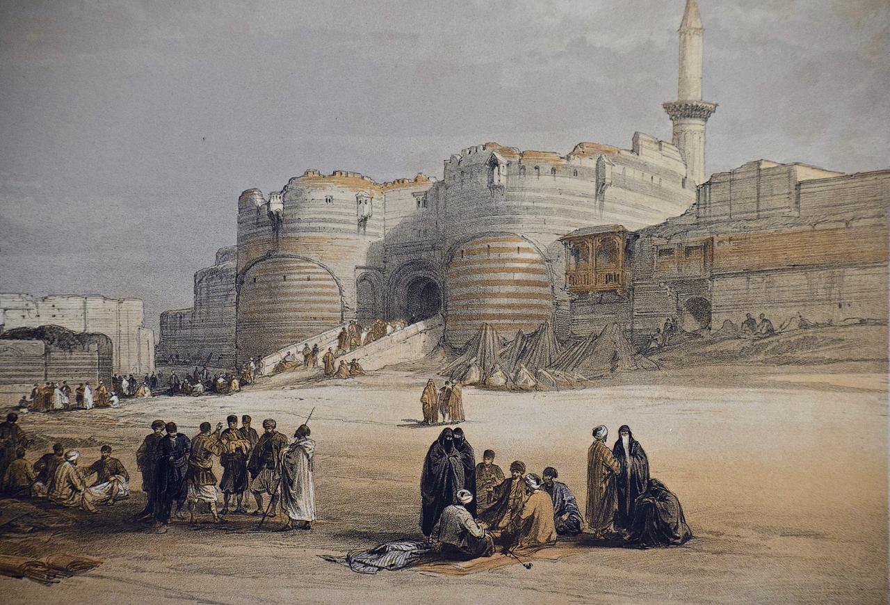Lithographie de David Roberts du 19e siècle, colorée à la main, « Entrance to the Citadel Cairo » (L'entrée dans la Citadel Cairo) en vente 3