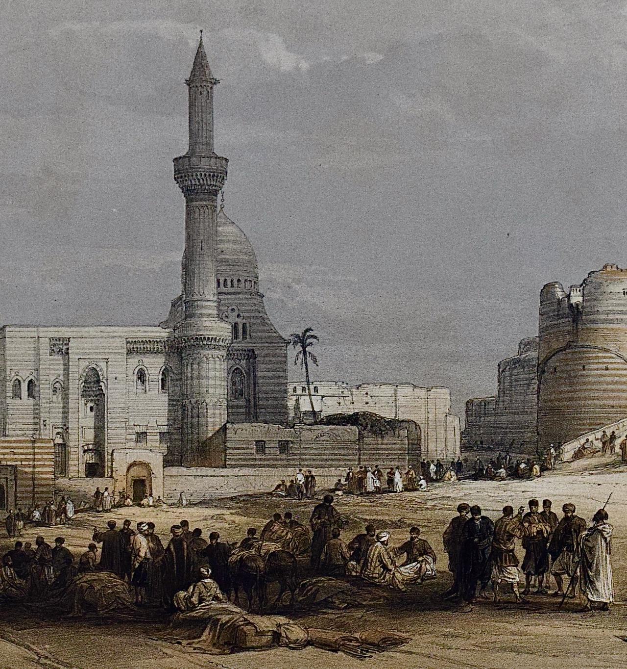 Lithographie de David Roberts du 19e siècle, colorée à la main, « Entrance to the Citadel Cairo » (L'entrée dans la Citadel Cairo) en vente 8