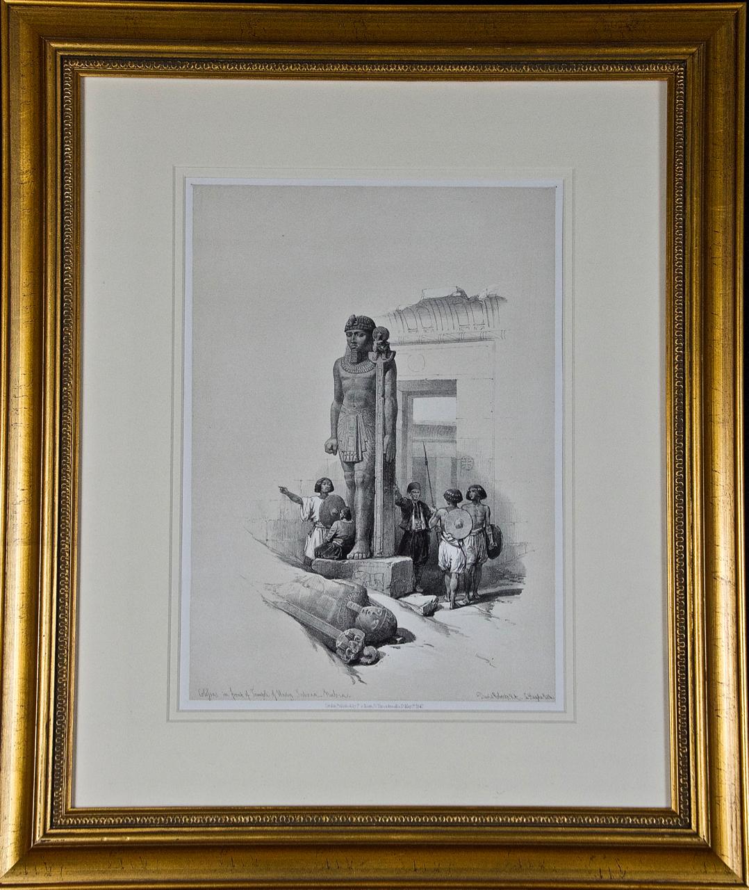 David Roberts' 19th Century Duo-tone Lithograph: Colossus of the Temple of Wady