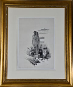 David Roberts' 19th Century Duo-tone Lithograph: Colossus of the Temple of Wady