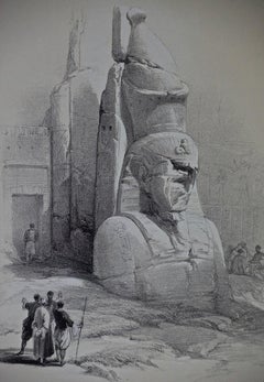Colossal Statues of Ramses: David Roberts' 19th Century Hand Colored Lithograph