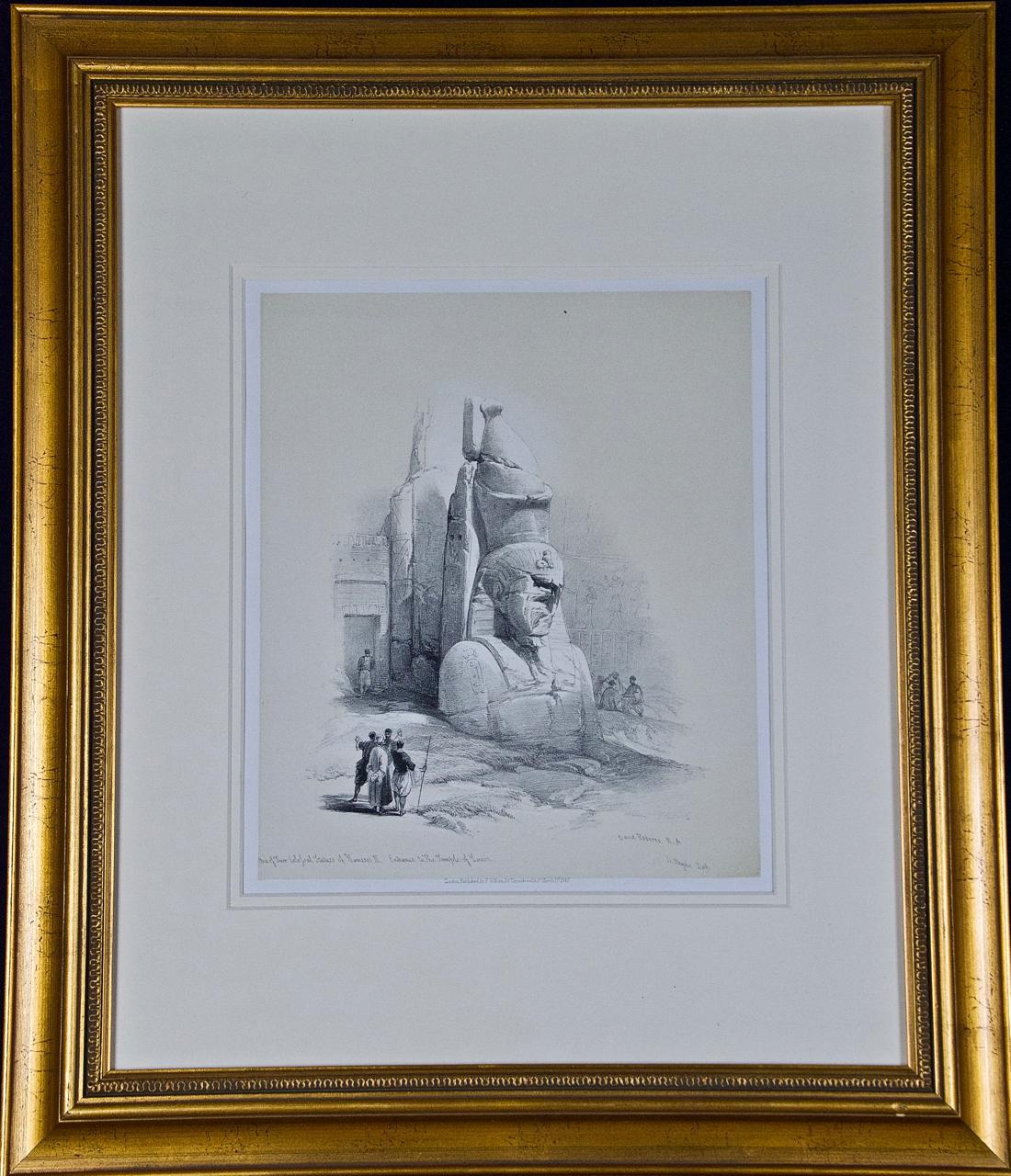 Colossal Statues of Ramses: David Roberts' 19th Century Hand Colored Lithograph