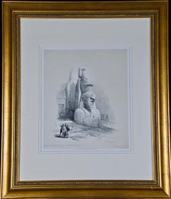 Colossal Statuen von Widder: David Roberts' handkolorierte Lithographie aus dem 19. Jahrhundert