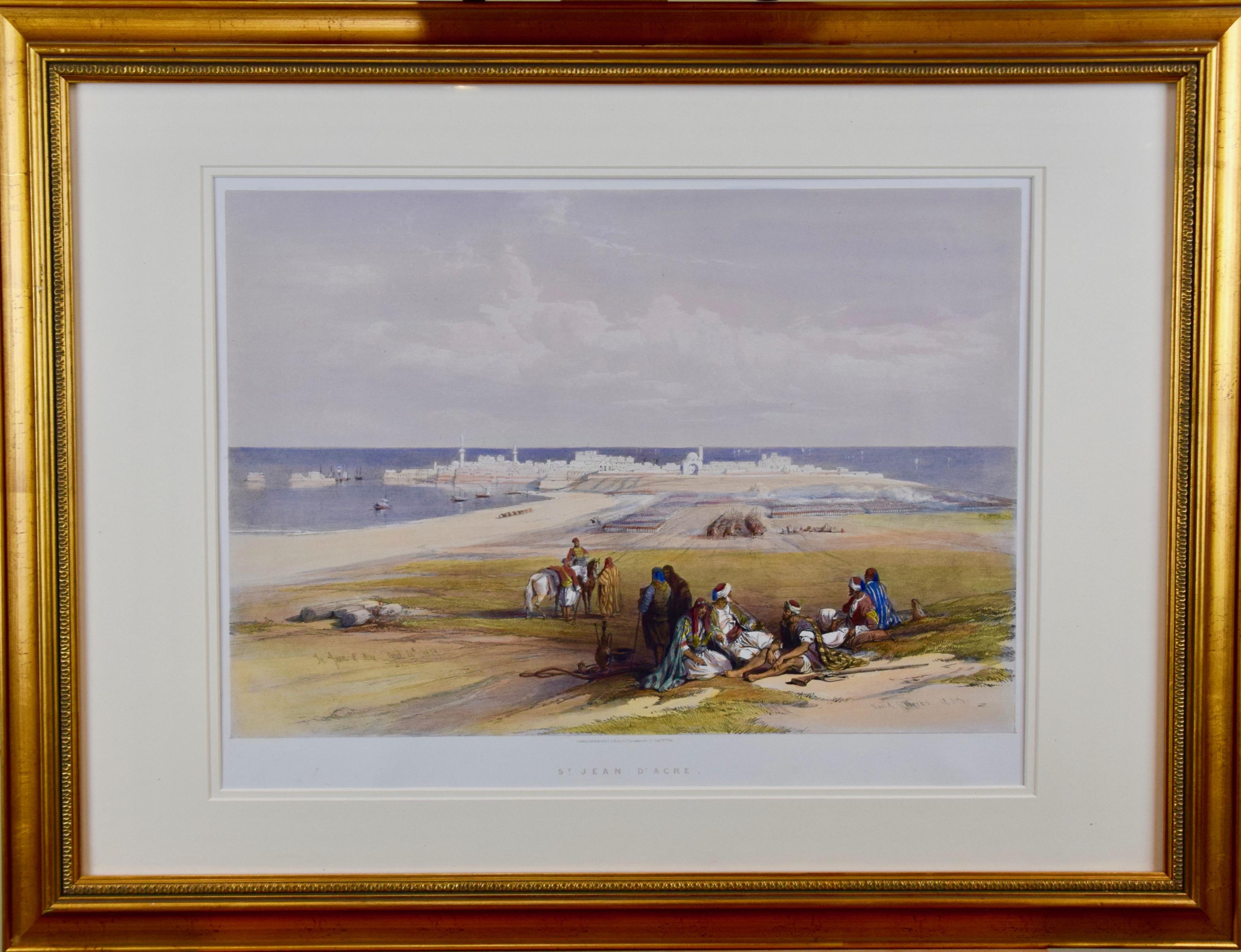 Litografía coloreada a mano de David Roberts del siglo XIX, St. Jean D'Acre