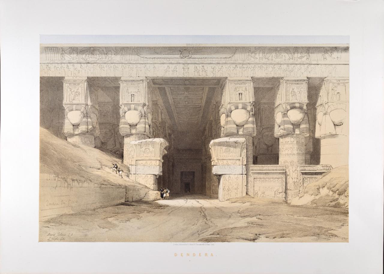 Dendera, Egipto, 7 de diciembre de 1838: Litografía en duotono de David Roberts del siglo XIX