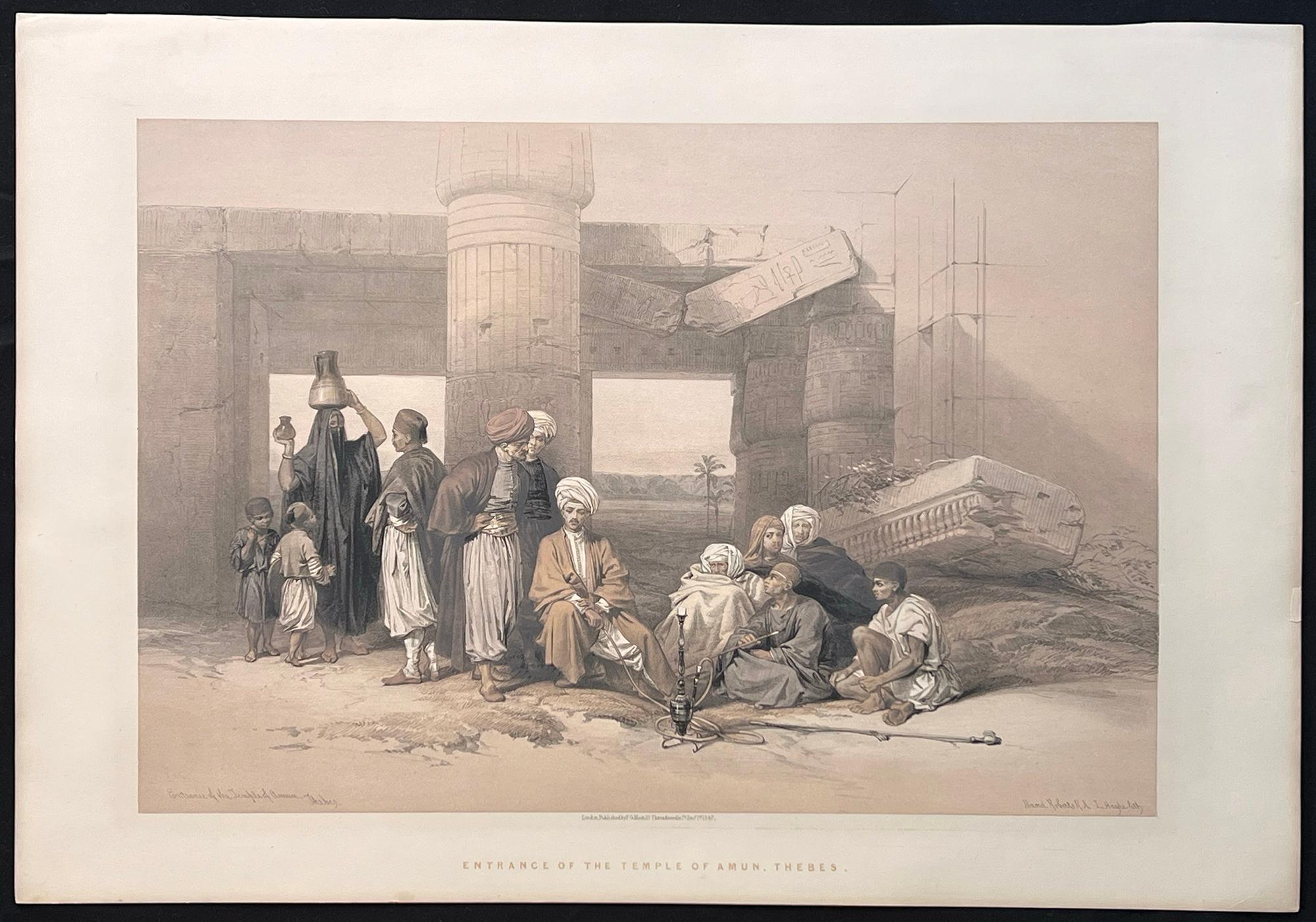 Entrance to the Temple of Amun, Egypt. David Roberts Oriental lithograph, 1841. For Sale 1