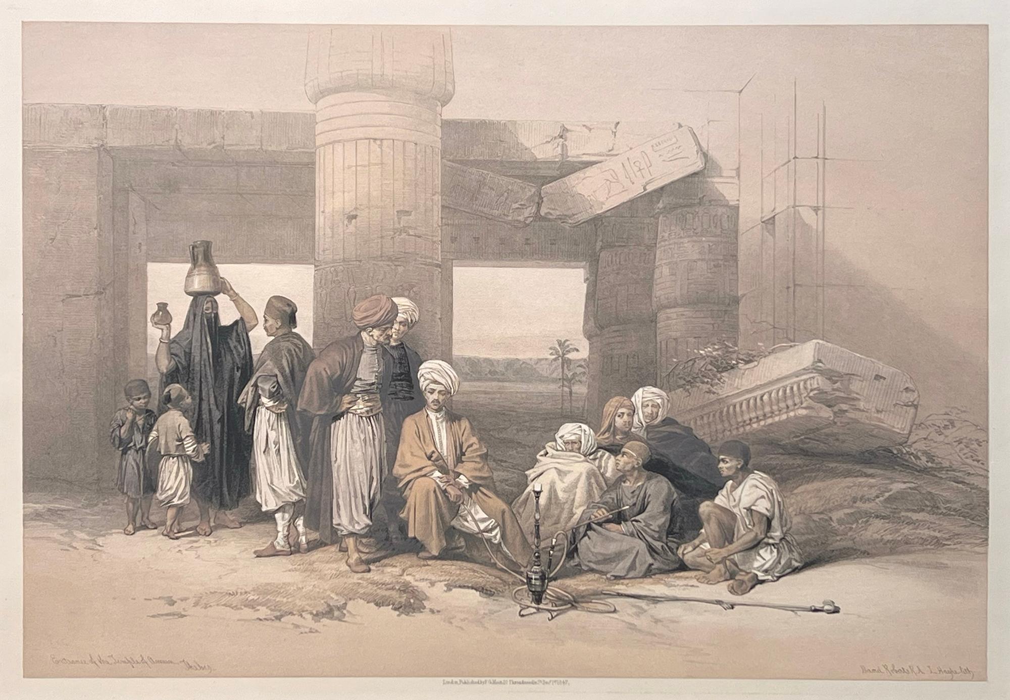 Entrada al Templo de Amón, Egipto. Litografía oriental de David Roberts, 1841.