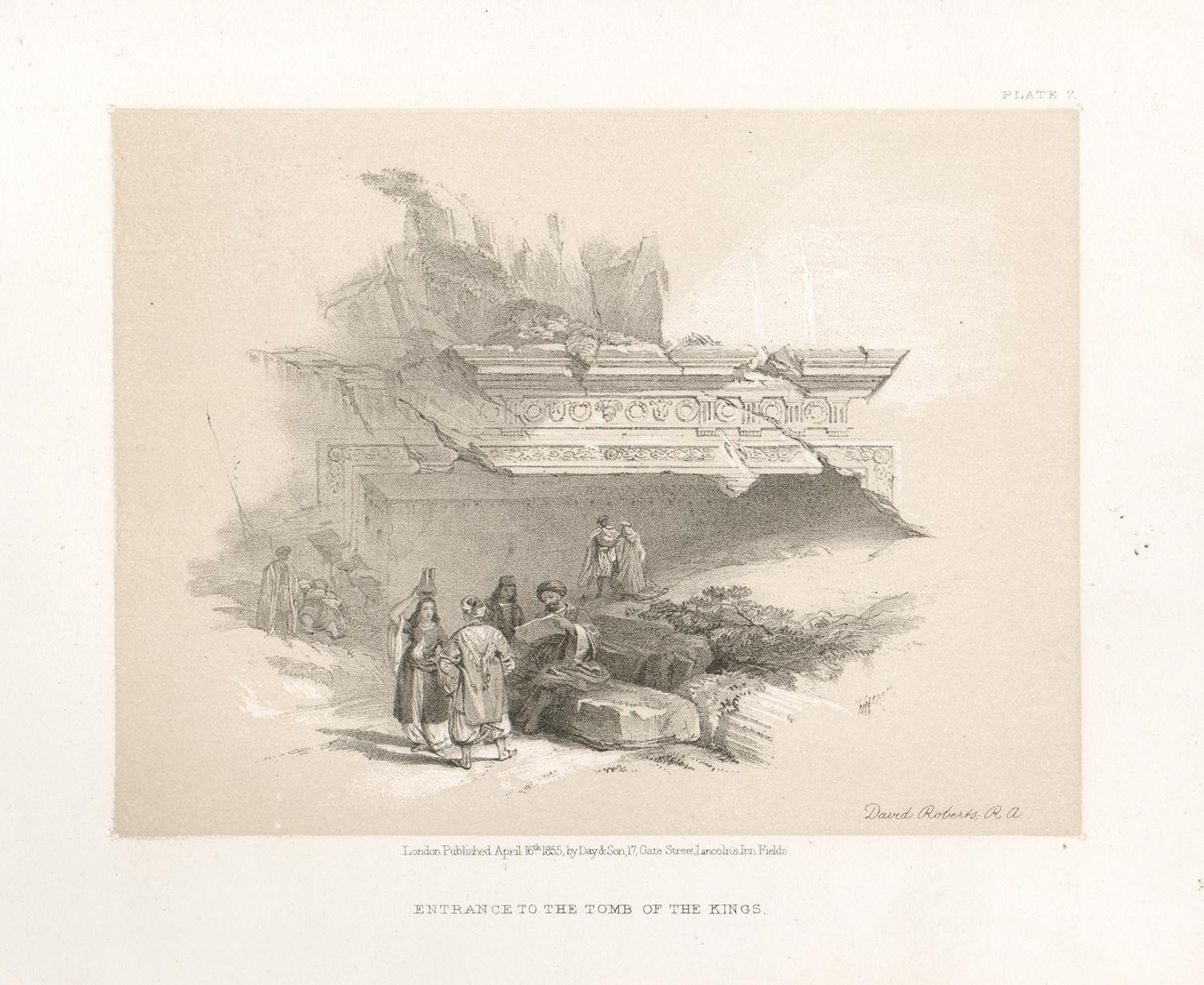 Entrance to the Tomb of the Kings. Tinted lithograph after David Roberts, 1855.